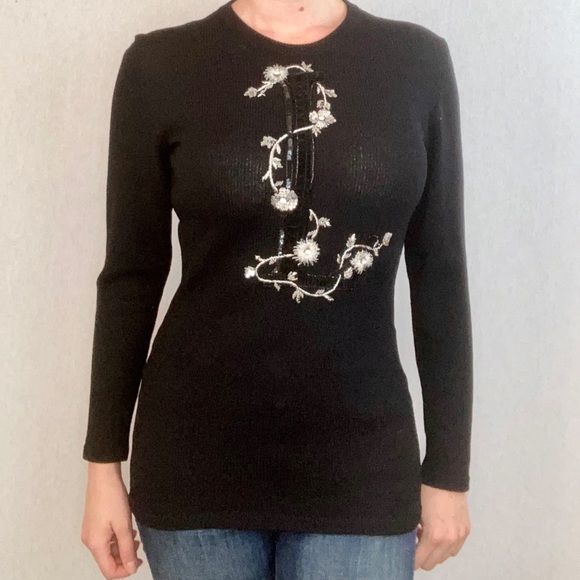 Zang Toi Sweaters - Zang Toi “L” Monogramed Bedazzled Wool Sweater